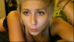 skinny short haired blonde teen fingering herself